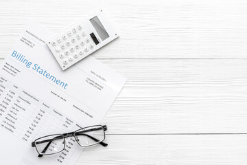 Medical billing statement with calculator. Payment for hospital service