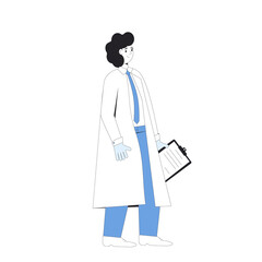 Doctor, medic. Male character wearing in uniform standing isolated on a white background. Medical staff. Vector line art illustration.