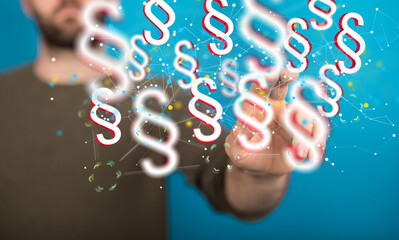 Businessman using 3D rendering digital paragraph law symbol