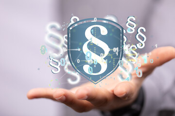 Businessman using 3D rendering digital paragraph law symbol