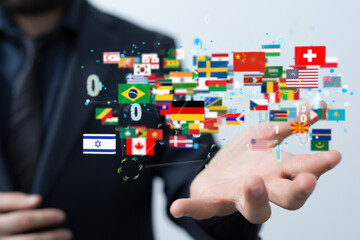 World map with all states and their flags,3d render.