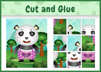 Fototapeta premium Children board game cut and glue with a cute panda using pants