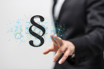 Businessman using 3D rendering digital paragraph law symbol