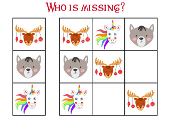 Sudoku game for children with pictures. Kids activity sheet. cute African animals