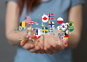 Global communication, international messaging and translation concept