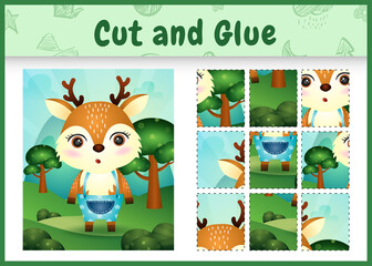 Children board game cut and glue with a cute deer using pants