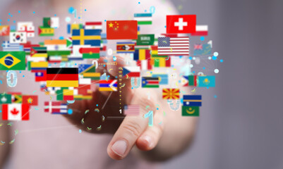 Global communication, international messaging and translation concept