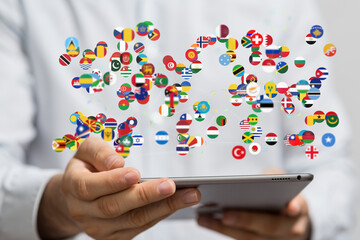Global communication, international messaging and translation concept