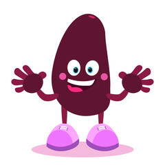 Cartoon pine nut. Pine nut with face, arms and legs. Healthy and nutritious food. Vector image.