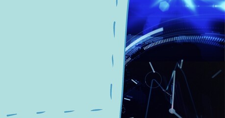 Digitally generated image of green banner over data processing against blue background