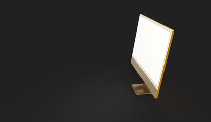 Computer display mock up with blank white screen. Stylish desktop computer mockup 3D