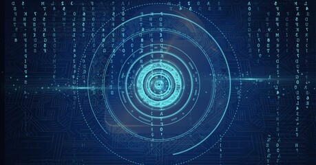 Composition of scope scanning and digital data processing on blue background
