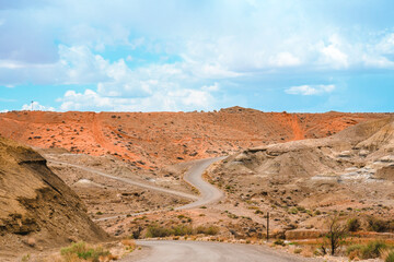 Beautiful landscape with road and rocky landscape in Utah, view in Alstrom Point, USA