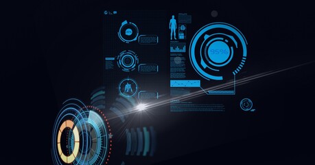 Composition of scope scanning and human body and scientific data processing on screen