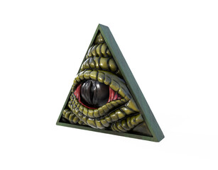 Mason symbolism all seeing eye, computer generated. 3d render delta with rays on dark background