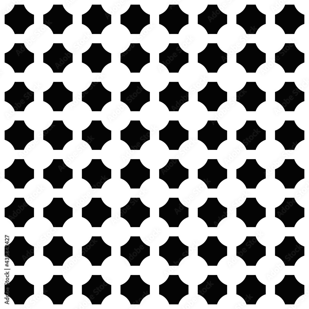 Poster puzzle pattern. connected white shapes or black quadrifolium.