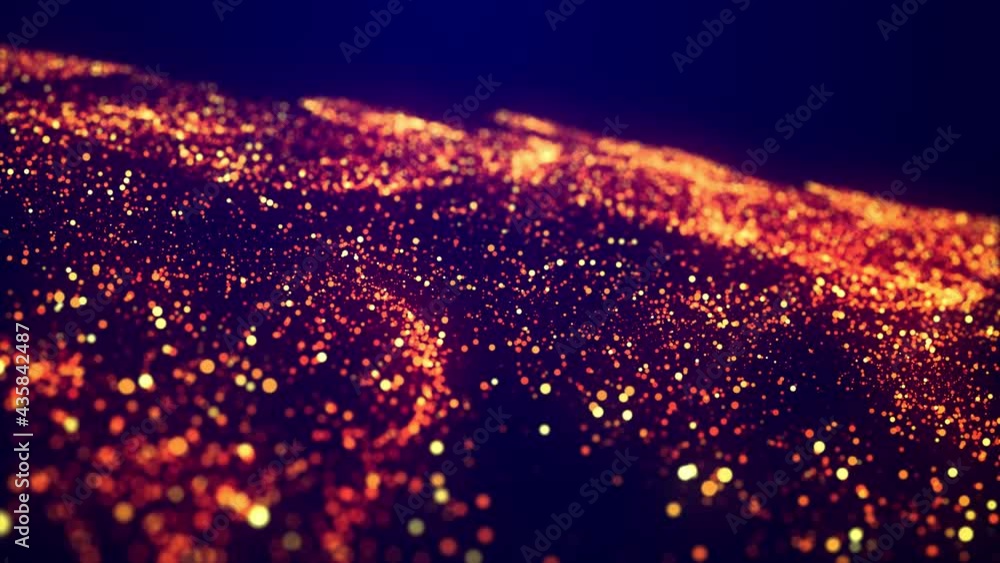 Poster abstract bg, golden magic glitters fly in air in slow motion and form beautiful swirls. fiery sparkl