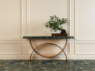 Illustration 3D rendering large luxury modern bright interiors Living room mockup computer...