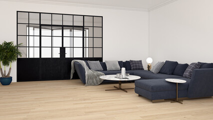 Illustration 3D rendering large luxury modern bright interiors Living room mockup computer digitally generated image
