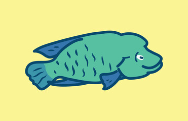 Cheilinus undulatus protected ocean fish in bold drawing, character design vector illustration art