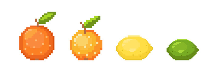 Fototapeta premium Pixel citrus fruit. Vector set.