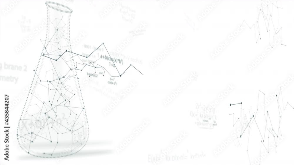 Poster minimalistic white science background with glass flask and formulas