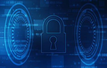Closed Padlock on technology background, Technology security concept. Modern safety digital background. Lock Protection system, Cyber Security or internet network protection