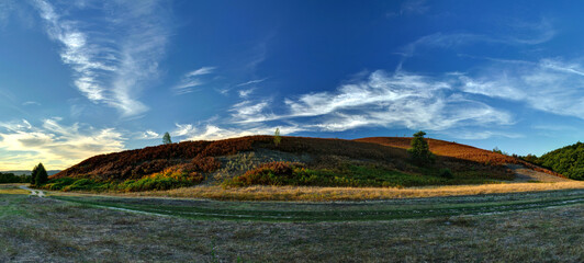 Autumn panoramic landscape at sunset