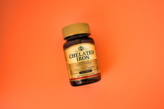 Chelated Iron Tablets In The Jar. Dietary Supplement Editorial Photo