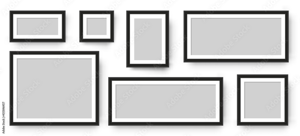 Wall mural photo frame collection. polaroid photo frame set. set realistic empty frames on transparent backgrou