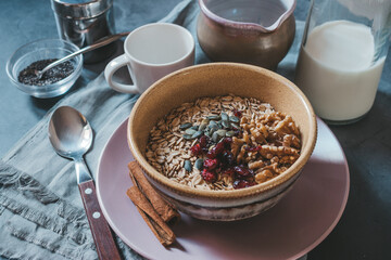 Healthy breakfast with muesli