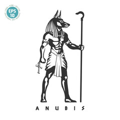 Ancient egyptian god Anubis illustration vector - obrazy, fototapety, plakaty