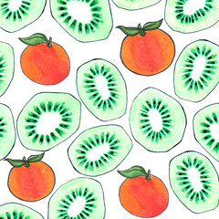 Square pattern kiwi mandarin isolated slices fruit