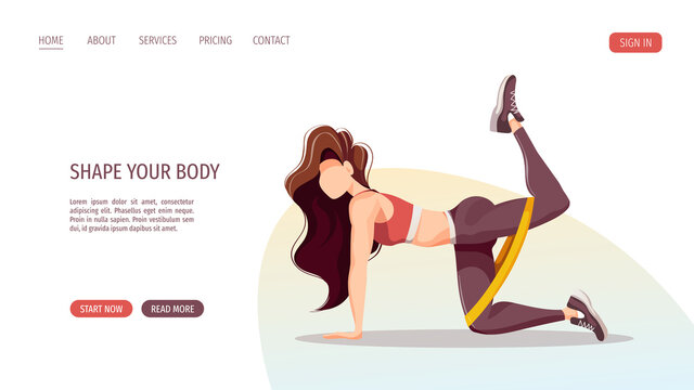 Woman doing fitness workout. Sport, Workout, Healthy lifestyle, Gym, Fitness, Flexibility, Training concept. Vector illustration for poster, banner, advertising, website.