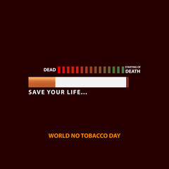 World no tobacco day showing cigarette meter end of deed vector illustration for post, banner, poster, flyer, t-shirt, printing, drug awareness, toboggan, stop smoking, save your life, WNTD