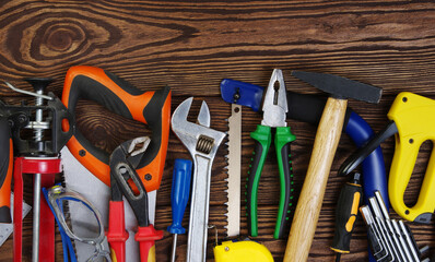 Tools on wood  background
