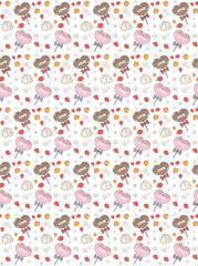 チョコレートと花のシームレスパターン