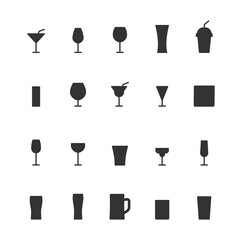 Glass icons set silhouettes. Drinks black symbol collection. Different cocktails beverages. Vector isolated on white