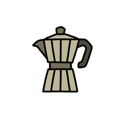 moka pot doodle icon, vector color line illustration