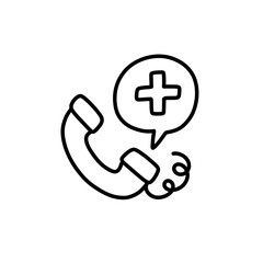 ambulance call doodle icon, vector color line illustration