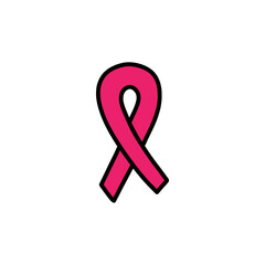 breast cancer awareness ribbon doodle icon, vector color line illustration