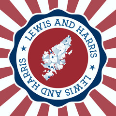 Lewis and Harris Badge. Round logo of island with triangular mesh map and radial rays. EPS10 Vector.