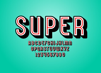 3D Font, trendy super alphabet, condensed letters and numbers, vector illustration 10EPS
