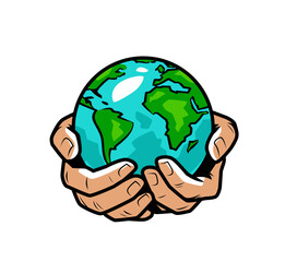 Hands holding Earth globe. Nature, ecology concept vector illustration