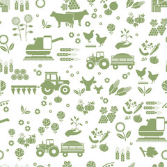 Fototapeta na wymiar Agricultural background of farm icons. Agroindustry seamless pattern with a background of farm icons