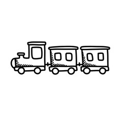 toy train doodle icon, vector color line illustration