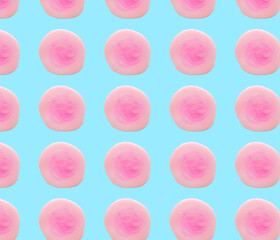 Obraz na płótnie Canvas Pink liquid soap isolated on blue color. Abstraction of pink spots. Beautiful blots. Pattern