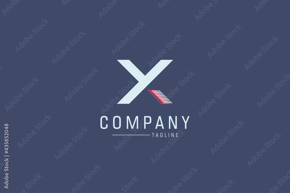 Poster abstract initial letter y and x linked logo. white and red geometric shapes arrow style isolated on 