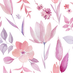 Seamless pattern, flower background, watercolor drawing, abstract painting