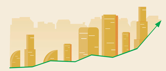 Real estate as an investment, flat vector stock illustration with buying an apartment as an investment and an upward arrow